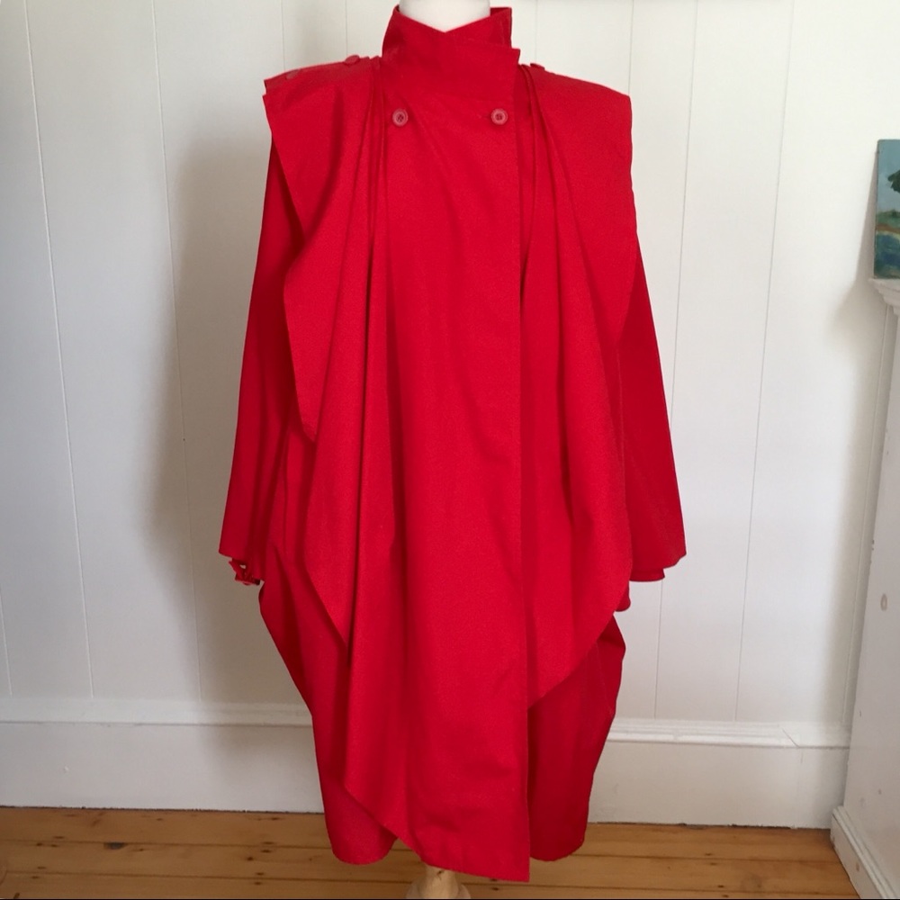 Vintage 1980s Red Raincoat Cape Poncho J. Gallery